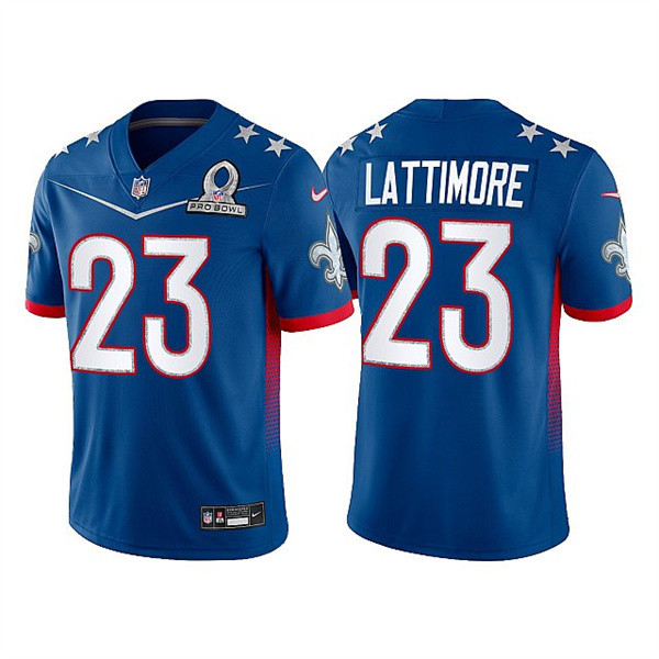 Men’s New Orleans Saints #23 Marshon Lattimore 2022 Royal Pro Bowl Stitched Jersey